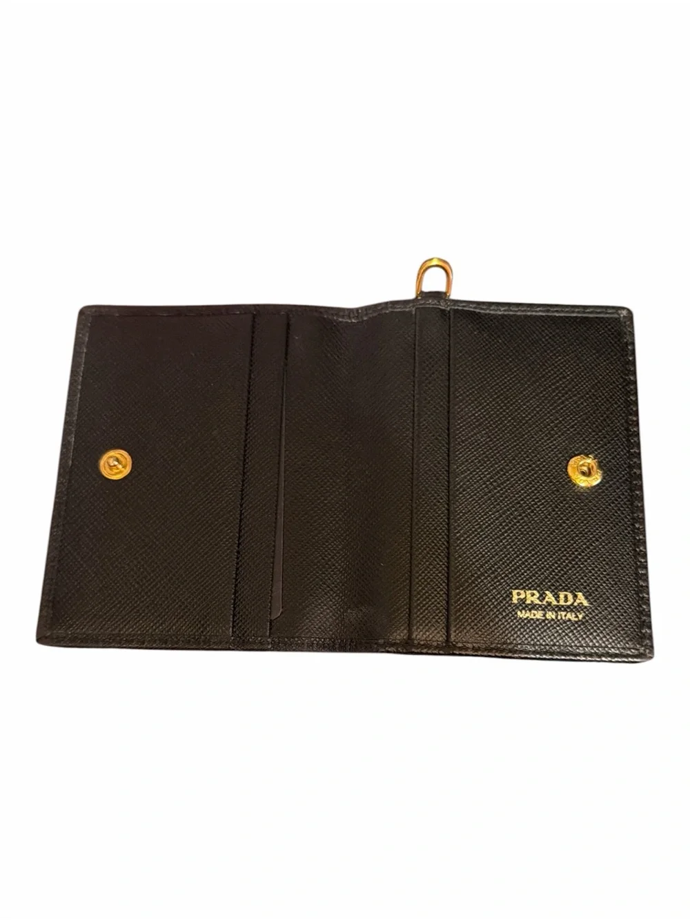 PRADA Black Saffiano Leather Bi-Fold Card Case Wallet ID Badge Holder